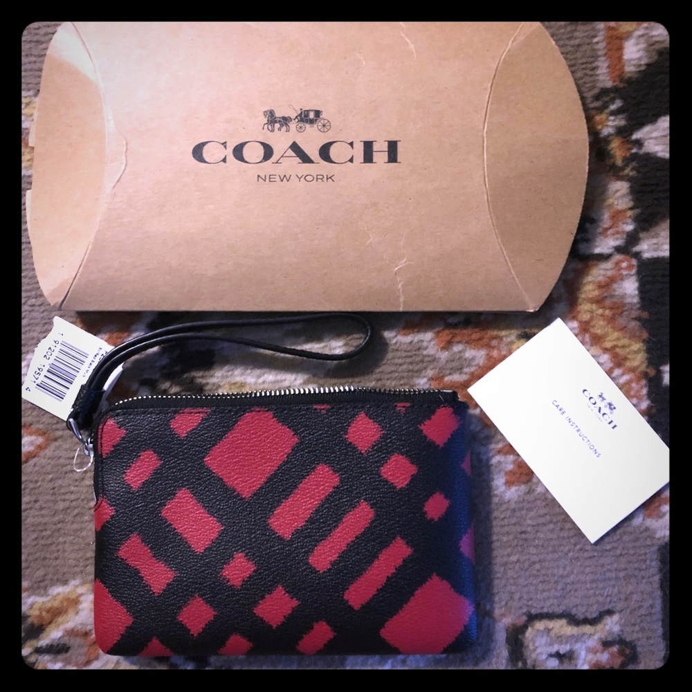 Authentic Coach  ZIP Wallet Signature Red Black